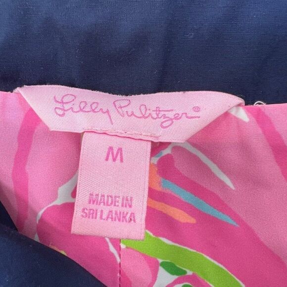 Lilly Pulitzer Palm Beach Swing Trench Coat Jacket Navy Blue Pink Size Medium - Picture 8 of 12